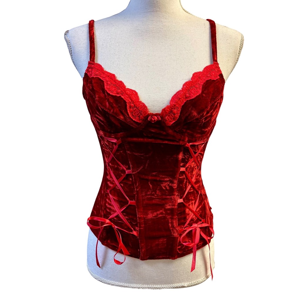 Shirley of Hollywood Corset Top 32 Velvet Lace Up Vampy Romantic Victorian Femme